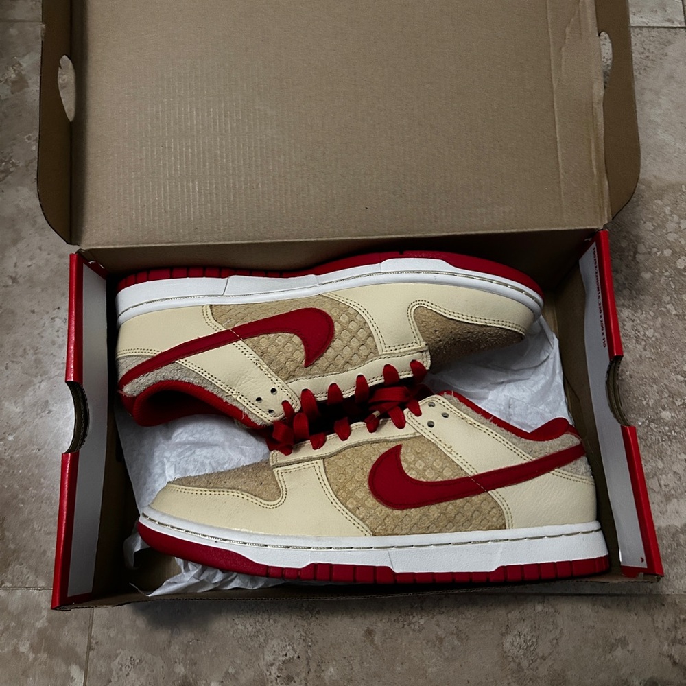 Red and Beige nike dunks